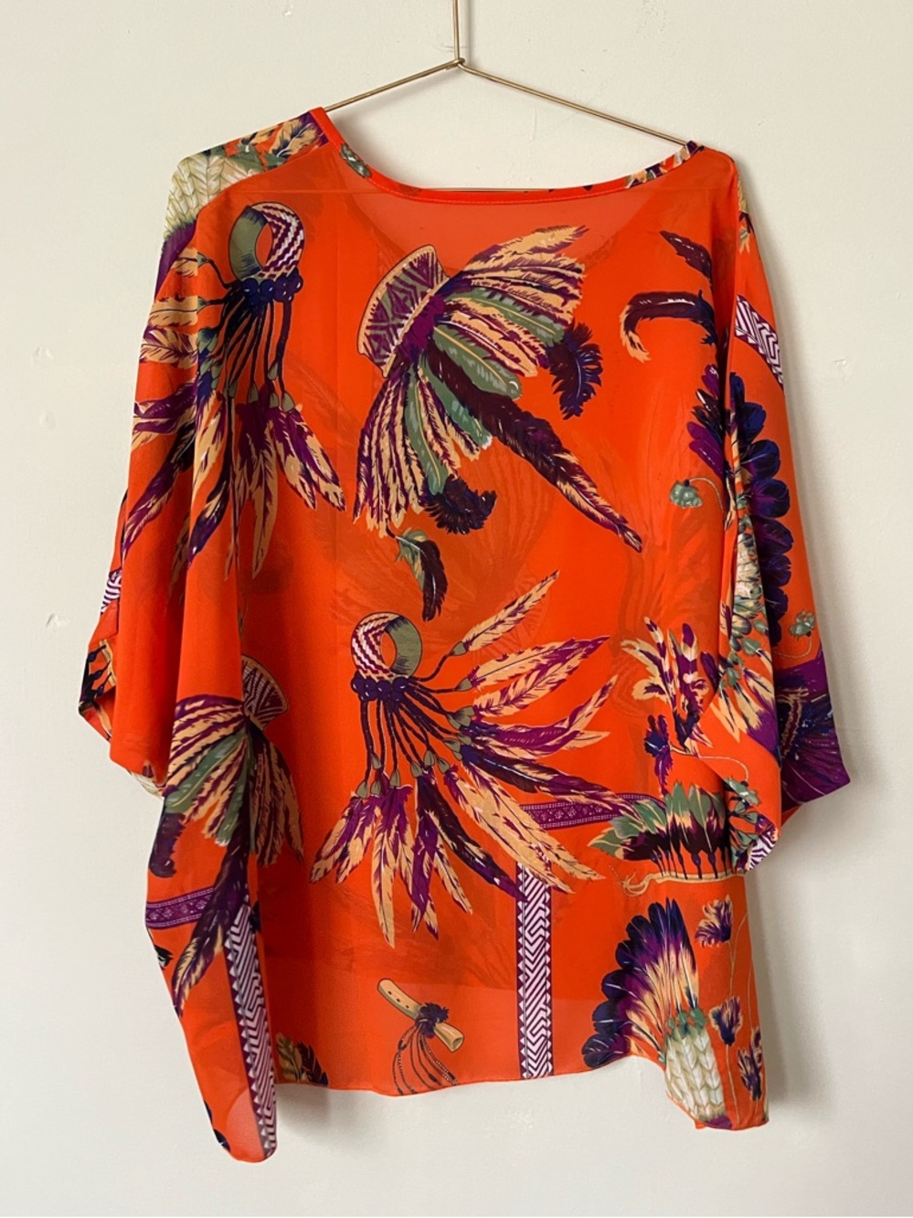 Women's Orange Floral Print Boatneck Top one size (L / XL)